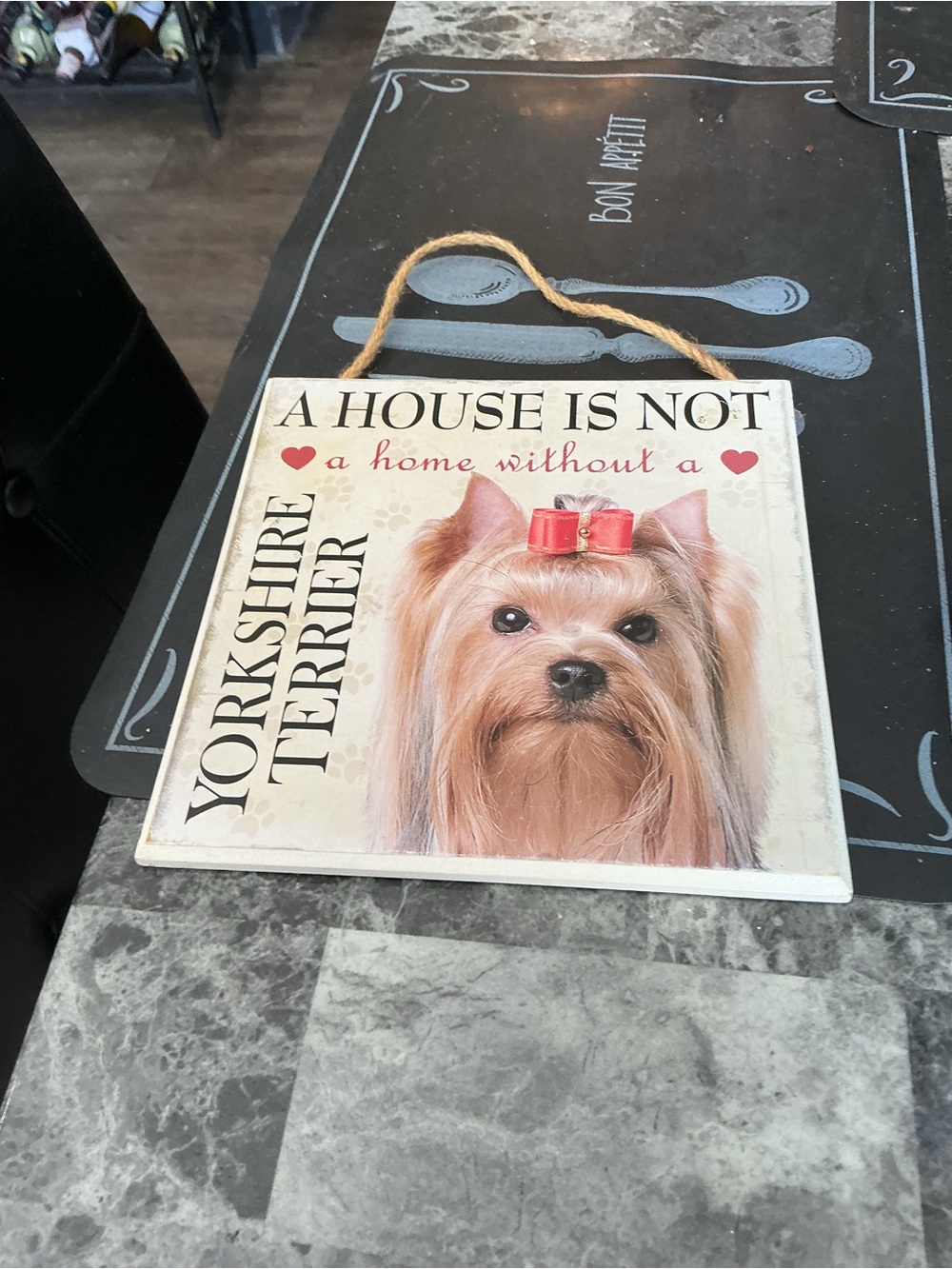 Yorkshire Terrier Wall Sign - Dog Portrait with Red Bow